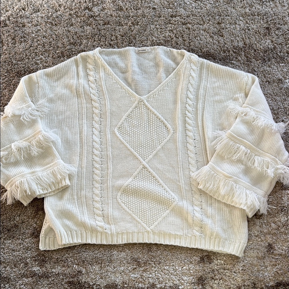🍍 Andthewhy Fringe Sweater Sz M/L Western Feminine Baggy Sweater🍍
